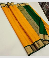 Yellow and Green kanchi pattu sarees with Kuttu Border design