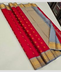 Red and Grey kanchi pattu sarees with Kuttu Border design