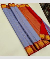Bluish Grey and Red kanchi pattu sarees with Kuttu Border design