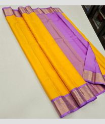 Yellow and Lite Purple kanchi pattu sarees with Kuttu Border design