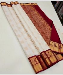 Cream and Maroon kanchi pattu sarees with Kuttu Border design