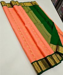 Peach and Green kanchi pattu sarees with Kuttu Border design