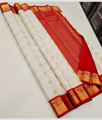White and Red kanchi pattu sarees with Kuttu Border design
