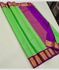 Spring Green and Purple kanchi pattu sarees with Kuttu Border design