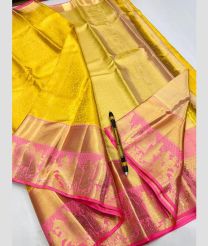 Yellow and Rose Pink kanchi pattu sarees with All over Jari design