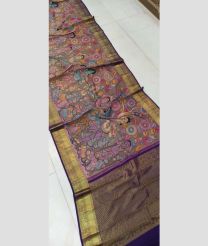 Baby Pink and Navy Blue kanchi pattu sarees with Kalamkari design
