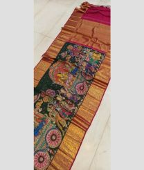 Pine Green and Pink kanchi pattu sarees with Kalamkari design