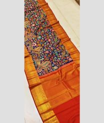 Orange and Tomato Red kanchi pattu sarees with Kalamkari design