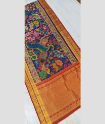 Blue and Lite Orange kanchi pattu sarees with Kalamkari design