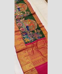 Green and Pink kanchi pattu sarees with Kalamkari design