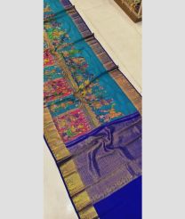 Blue and Royal Blue kanchi pattu sarees with Kalamkari design
