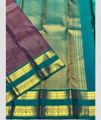 Plum Purple and Teal kanchi pattu sarees with All over Jari design