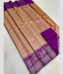 Lite Brown and Magenta kanchi pattu sarees with All over Jari design