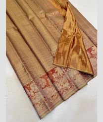 Golden and Chestnut kanchi pattu sarees with All over Jari design