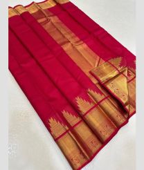 Deep Pink and Golden kanchi pattu sarees with Temple Border design