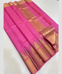 Rose Pink and Golden kanchi pattu sarees with Temple Border design