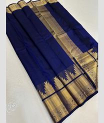 Navy Blue and Golden kanchi pattu sarees with Temple Border design