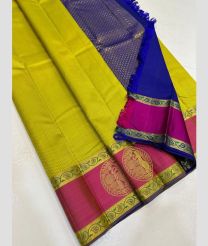 Mustard Yellow and Navy Blue kanchi pattu sarees with All over Jari design