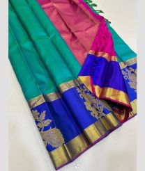 Turqoise and Royal Blue kanchi pattu sarees with All over Jari design