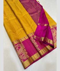 Mango Yellow and Pink kanchi pattu sarees with All over Jari design