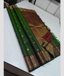 Green and Maroon kanchi pattu sarees with All over Buttas design