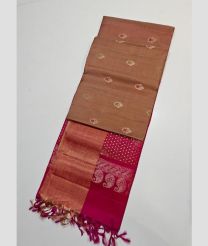 Brown and Pink kanchi pattu sarees with All over Buttas design