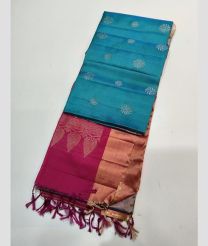 Blue and Pink kanchi pattu sarees with All over Buttas design