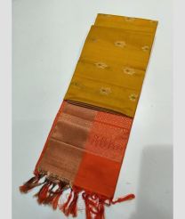 Yellowa nd Orange kanchi pattu sarees with All over Buttas design