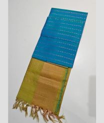 Blue and Golden kanchi pattu sarees with All over Buttas design