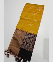 Yellow and Black kanchi pattu sarees with All over Buttas design