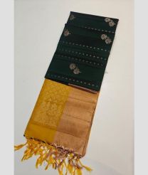 Black and Yellow kanchi pattu sarees with All over Buttas design