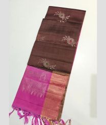 Brown and Rose Pink kanchi pattu sarees with All over Buttas design