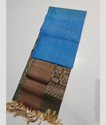 Blue and Brown kanchi pattu sarees with All over Buttas design