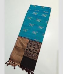 Blue and Chocolate kanchi pattu sarees with All over Buttas design