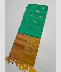 Turquise and Golden Yellow kanchi pattu sarees with All over Buttas design