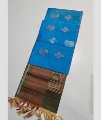 Blue and Olive kanchi pattu sarees with All over Buttas design
