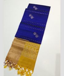Royal Blue and Yellow kanchi pattu sarees with All over Buttas design