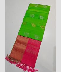 Parrot Green and Pink kanchi pattu sarees with All over Buttas design
