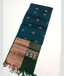 Teal and Pine Green kanchi pattu sarees with All over Buttas design