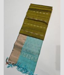 Leafy Green and Sky Blue kanchi pattu sarees with All over Buttas design