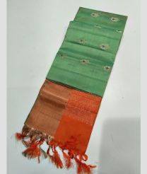 Fern Green and Orange kanchi pattu sarees with All over Buttas design