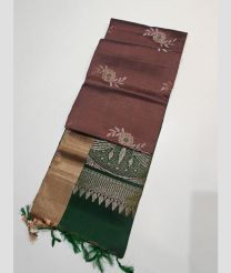 Brown and Dark Green kanchi pattu sarees with All over Buttas design