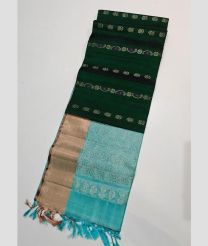 Pine Green and Sky Blue kanchi pattu sarees with All over Buttas design