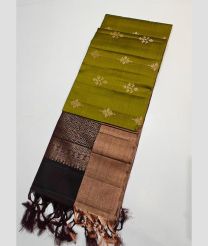Lite Green and Brown kanchi pattu sarees with All over Buttas design
