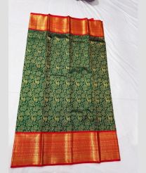 Dark Green and Red kanchi pattu sarees with All over design