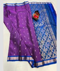 purple and silver colour kanchi pattu sarees with All over Buttas design