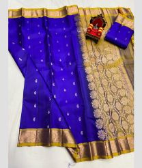blue and olive green colour kanchi pattu sarees with All over Buttas design