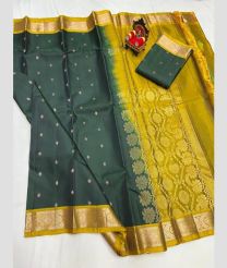 charcoal and olive green colour kanchi pattu sarees with All over Buttas design