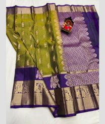 olive green colour kanchi pattu sarees with All over design