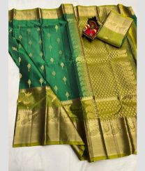 green colour kanchi pattu sarees with All over design